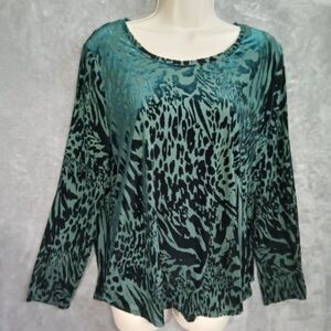 Simply Vera Vera Wang Women Large Green And Black Long Sleeve‎ Round Neck